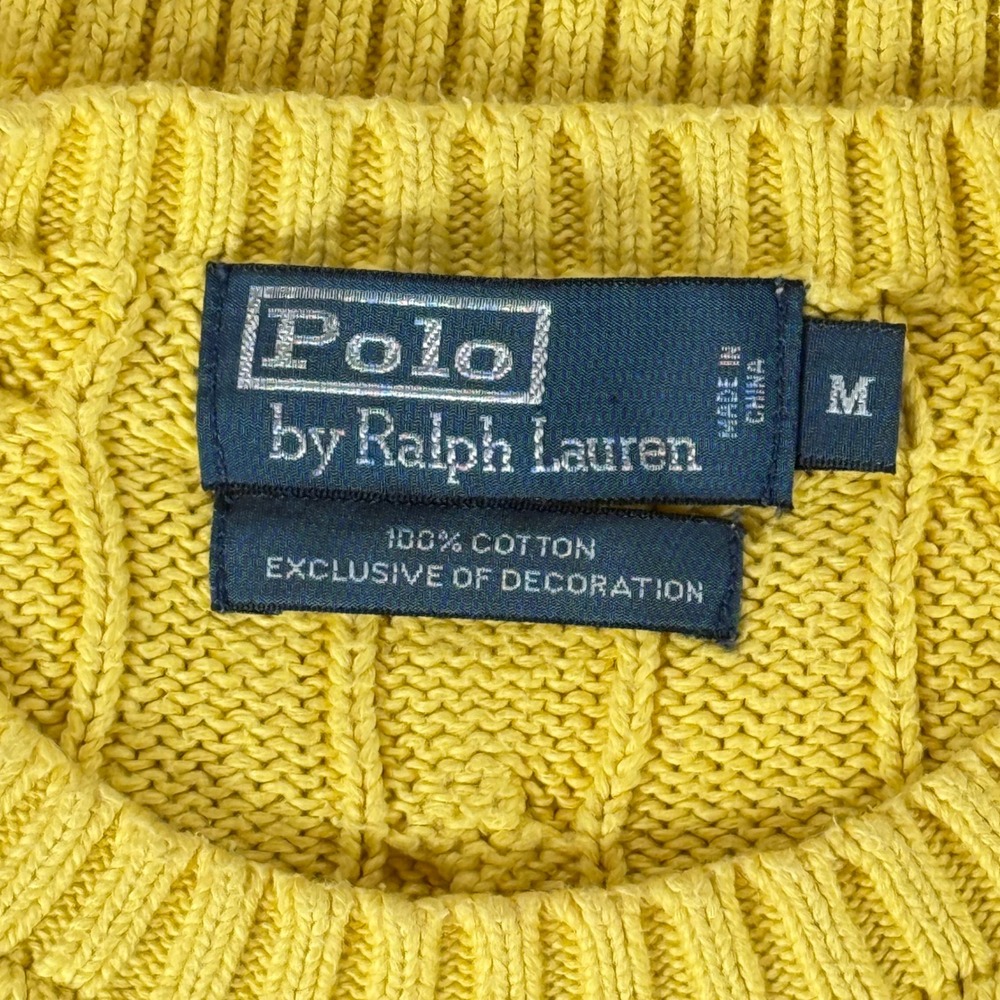 Polo Ralph Lauren Cable Knit Sweater Womens M Yellow Preppy Old Money Aesthetic - Picture 5 of 8